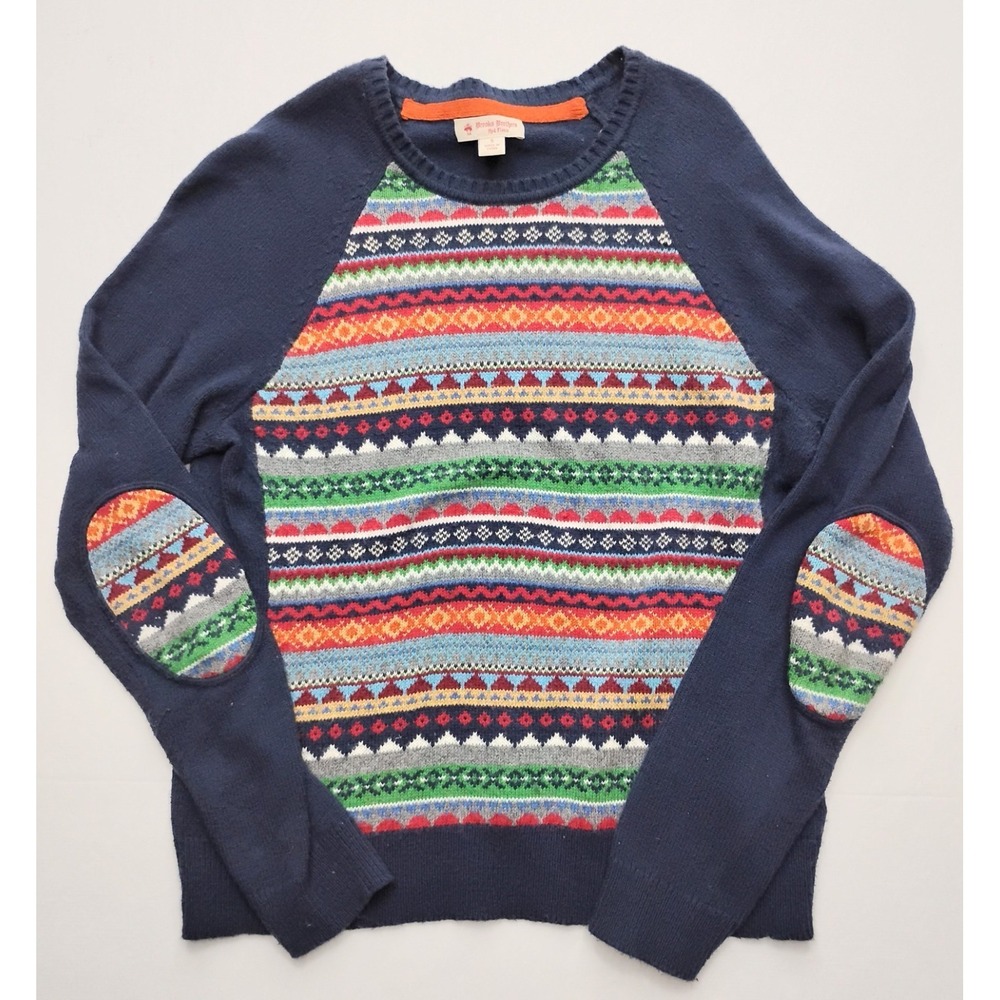 Brooks Brothers Merino Wool Blend Fair Isle Elbow Patch Sweater Size S